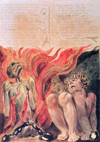 ウリゼンの書。 1794年に彼の関節した背骨の洞窟から（カラープリントレリーフエッチング） 作： William Blake